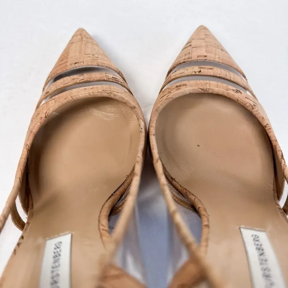 DVF Becca Too Cork Pointed Toe Pumps Clear Panel Heels 7